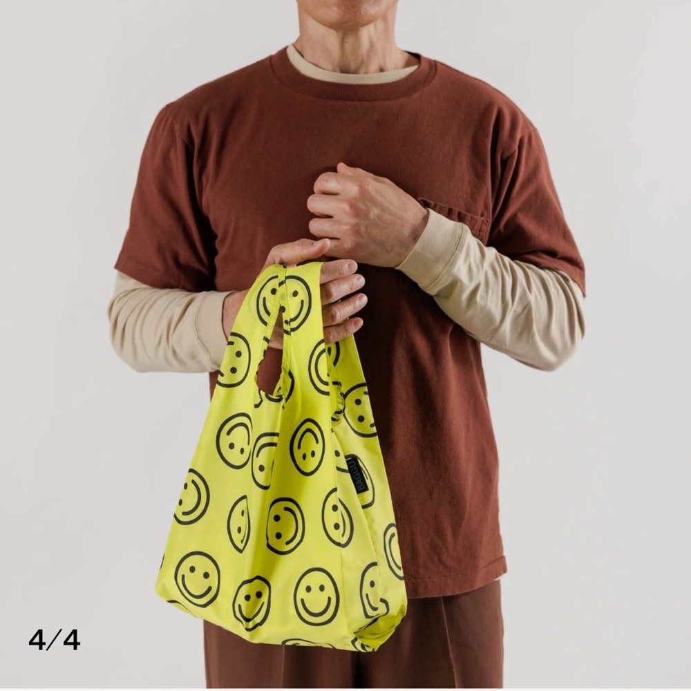 BAGGU BABY Yellow Smiley Happy Face Reusable Tote Bag